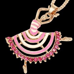 Ballerina, Dancer Full Skirted Crystal & Enamel Gold, White, & Pink, Necklace